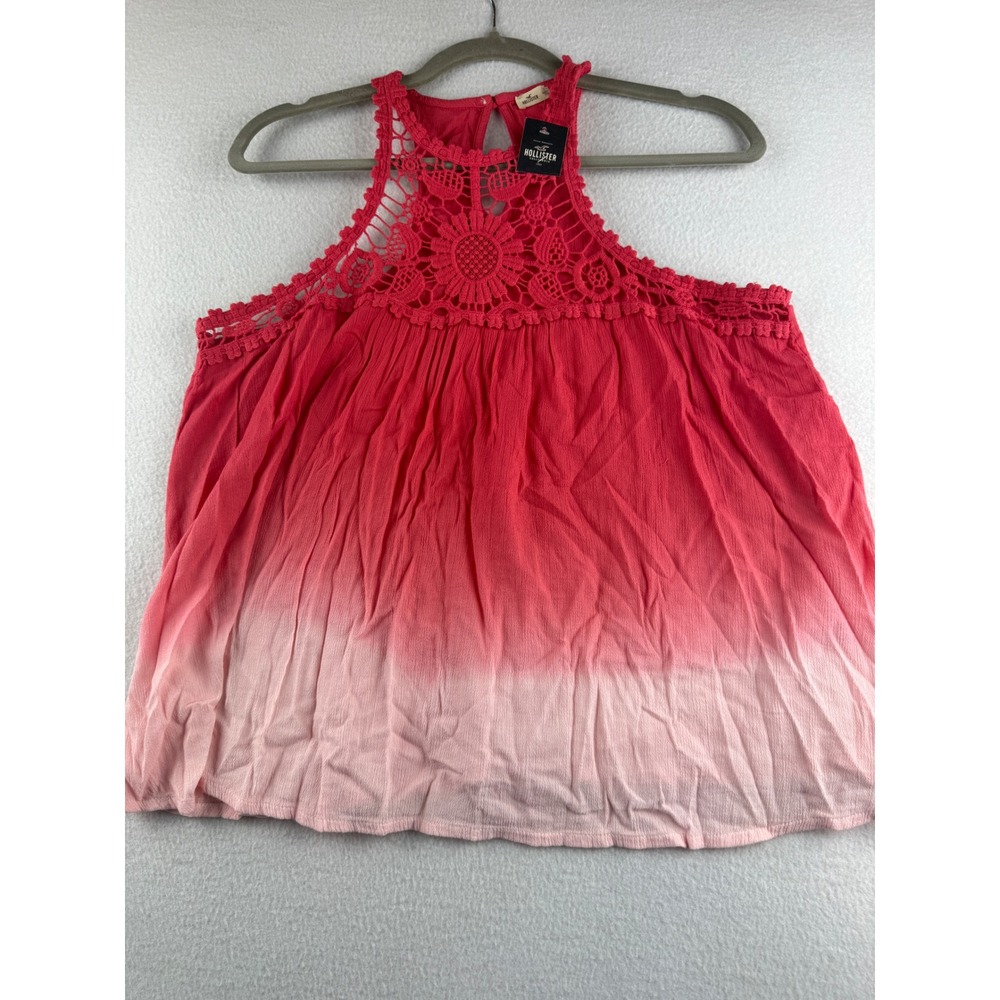 Hollister Womens Pink Ombre‎ Crochet Lace Halter Tank Top Size L New With Tags